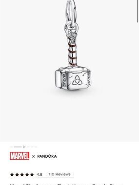 Pandora Silver Hammer Charm with Brown Handle Accents